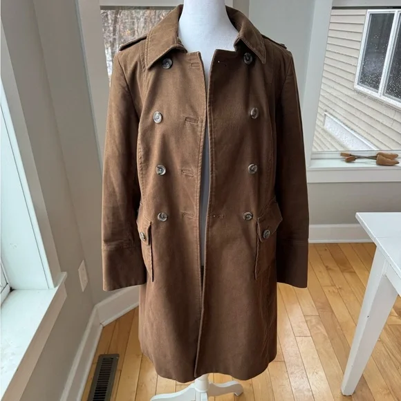 BODEN Brown Flannel Overcoat Trenchcoat Jacket Striped Flannel Lining Size 6 - Picture 9 of 13